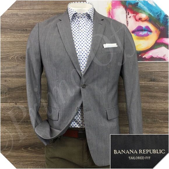 BANANA REPUBLIC Mens Blazer Sport Coat Casual Jacket Size 42R‎ Gray Wool Suit